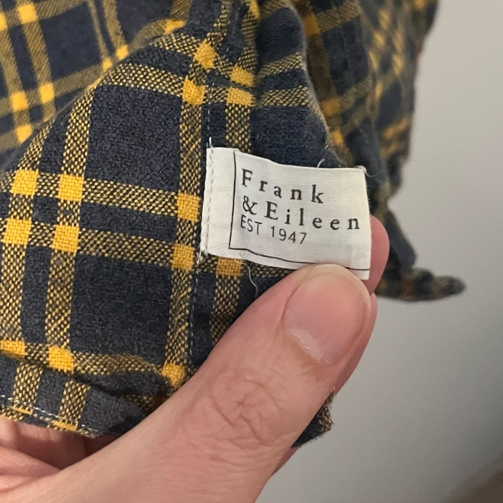 Frank & Eileen Barry Cotton Flannel Plaid Button Down Shirt Blue Yellow Medium - Picture 4 of 11